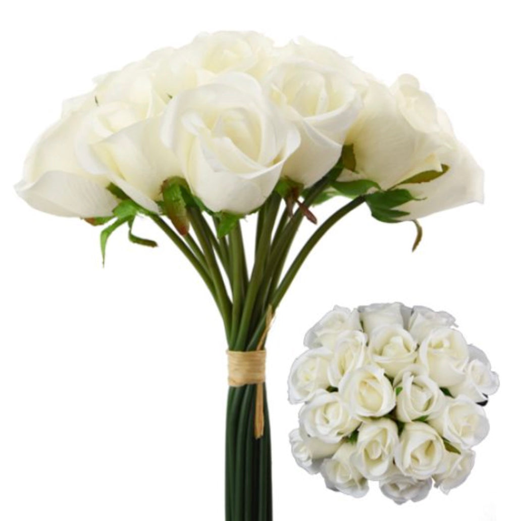 30cm LARGE ROSEBUD BUNDLE (18 STEMS) IVORY